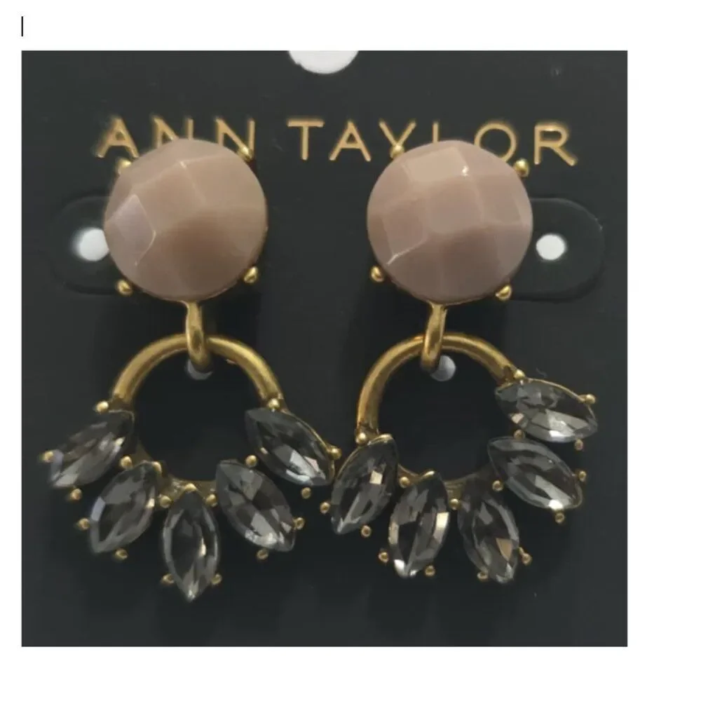 Ann Taylor Statement Stud Hoop Earrings – Elegant Neutral + Crystal‎ Sparkle